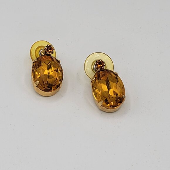 Large Topaz Amber Color 2 in 1 Earrings - Picture 2 of 8
